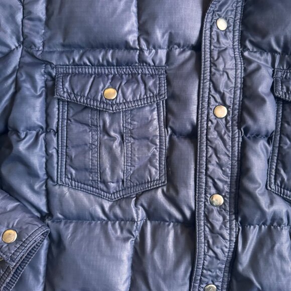 Vtg Kentfield Men L Down Puffer Jacket 80s Snap Button Navy Quilted Chest Pocket - Picture 4 of 8